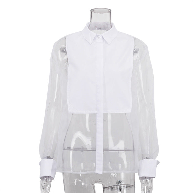 Chic Long Sleeve Sheer Panel Shirt for Women