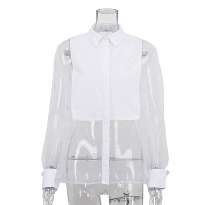 Chic Long Sleeve Sheer Panel Shirt for Women