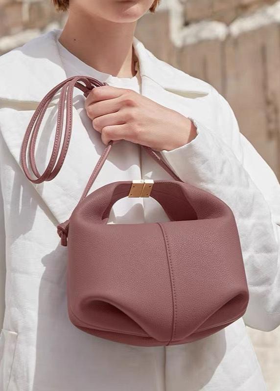 Cowhide Leather Shoulder Messenger Bag With Lychee Pattern
