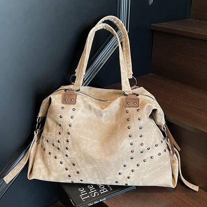 Trendy Soft PU Leather Tote Bag with Studs