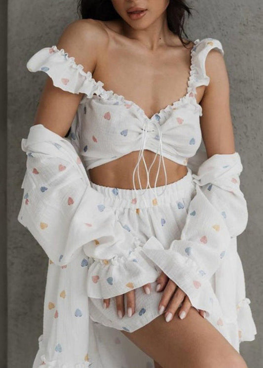 Heart Print Lounge Set Lightweight Fabric