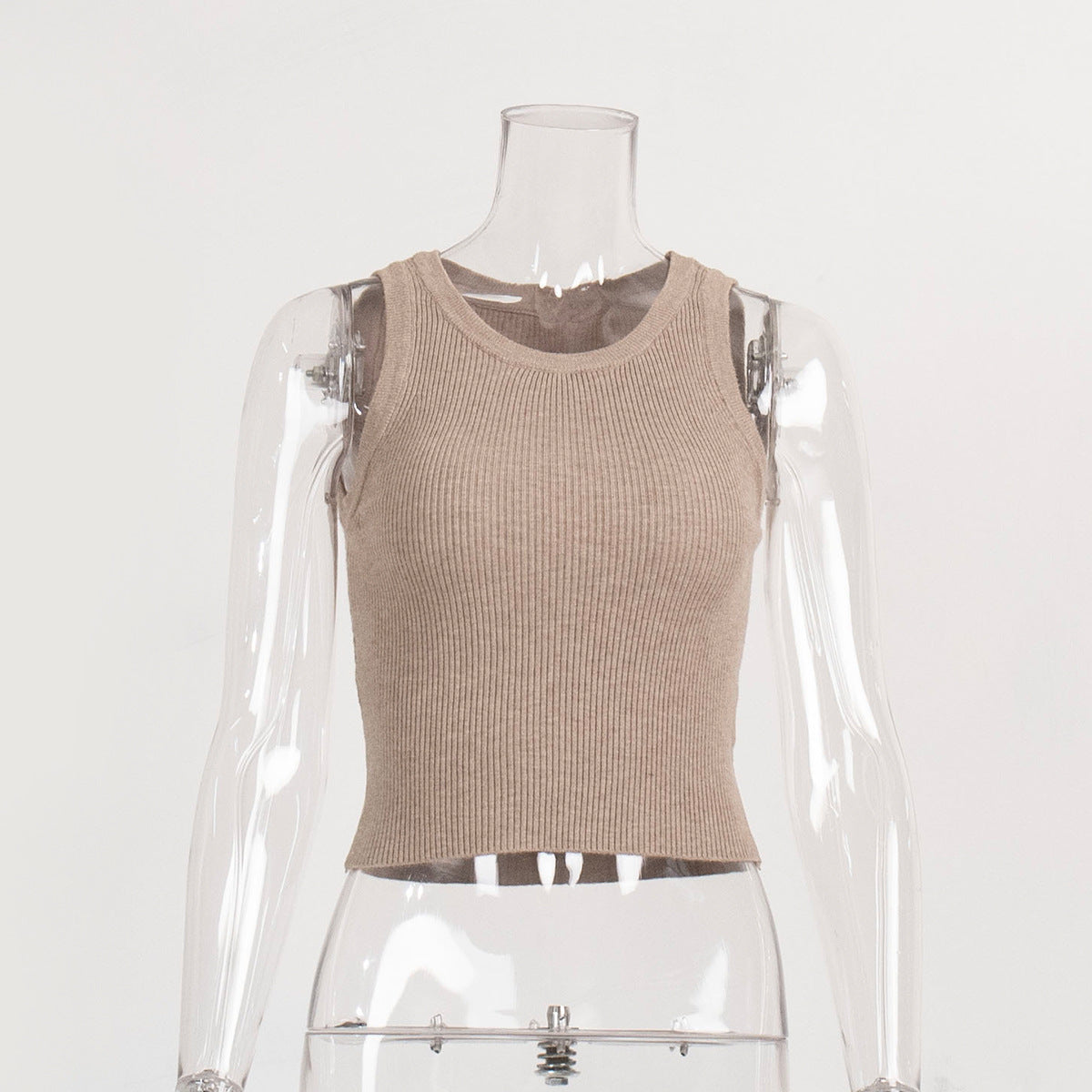 Knitted Tank Top For Women Solid Color Ribbed Fitted Casual Top