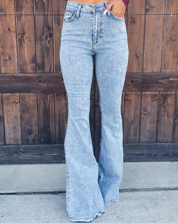 High-Waist Flared Jeans Soft Blue Comfortable Casual Pants