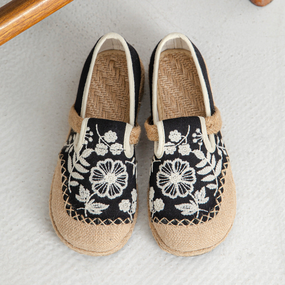 Casual One-Pedal Women'S Shoes, The Original Craft Embroidered Light-Mouth Single Shoes