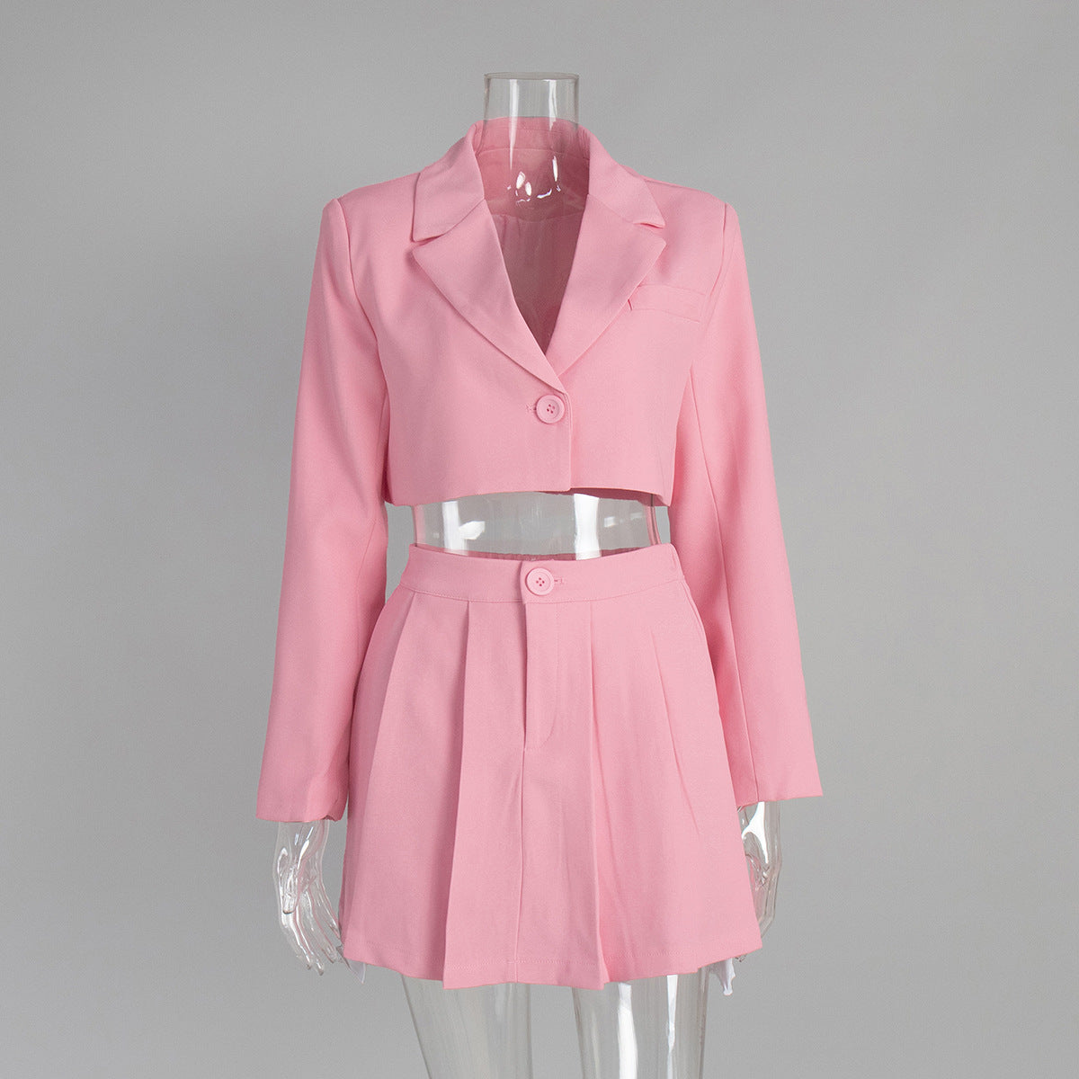 Elegant Blazer Skirt Set Solid Color Polyester Fashion