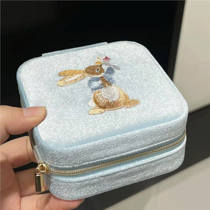 Portable Cute Embroidered Travel Jewelry Case