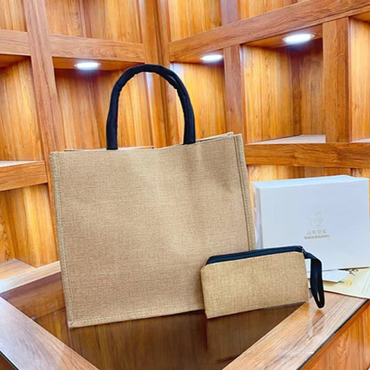 Trendy Printed Linen Tote Bags Set
