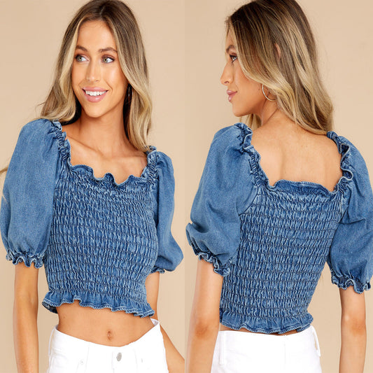 Sweet Fresh Denim Short Sleeve Top