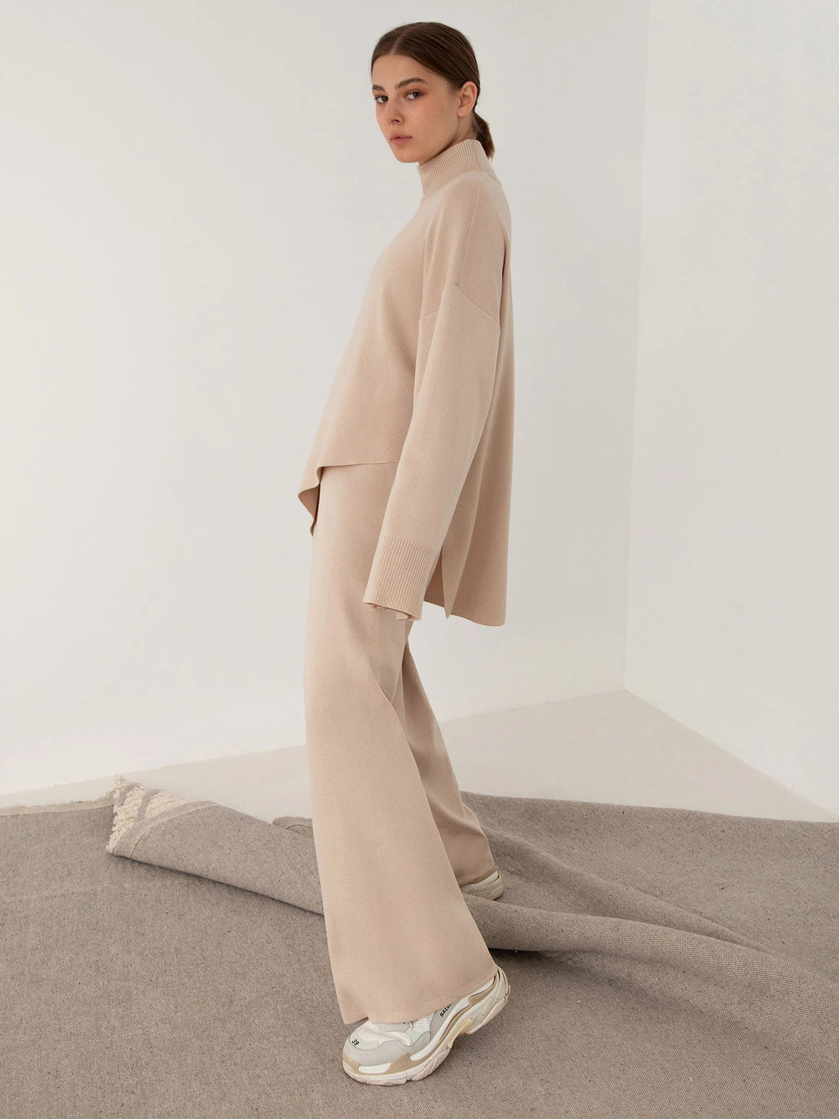 High Collar Irregular Knit Sets