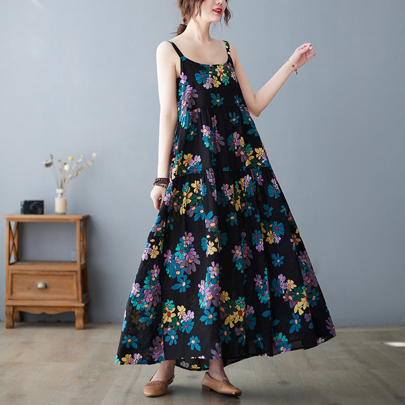 Summer New Women'S Suspender Skirt Age-Reducing Cotton And Linen Large Swing Cake Skirt