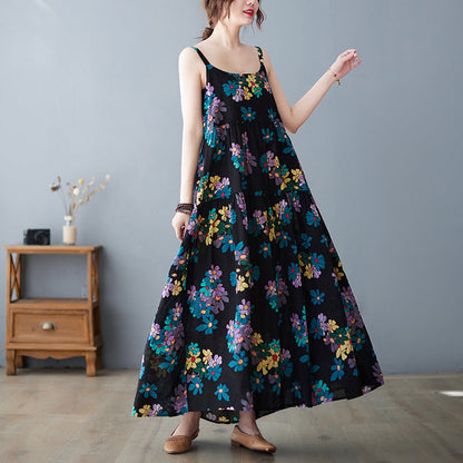 Summer New Women'S Suspender Skirt Age-Reducing Cotton And Linen Large Swing Cake Skirt