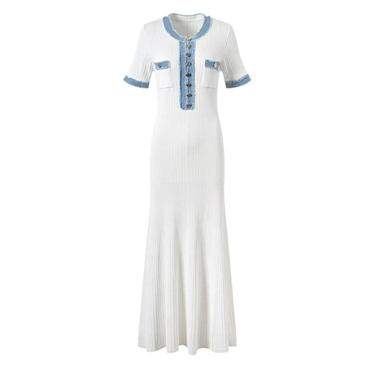 Elegant Short Sleeve Button Up Maxi Dress