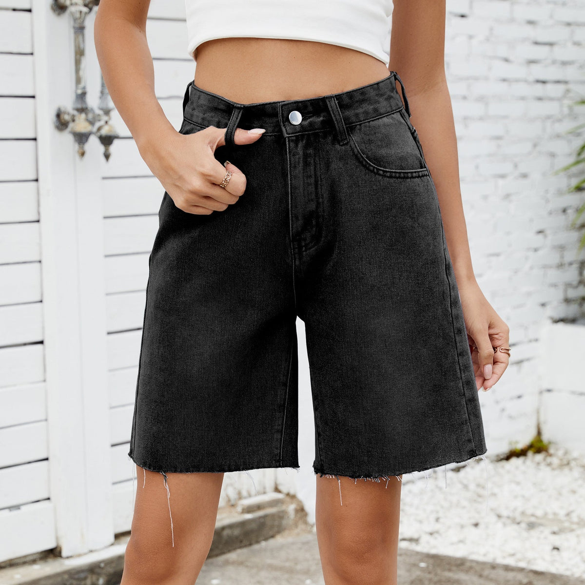 Washed Raw Hem Demin BermudaÂ Shorts