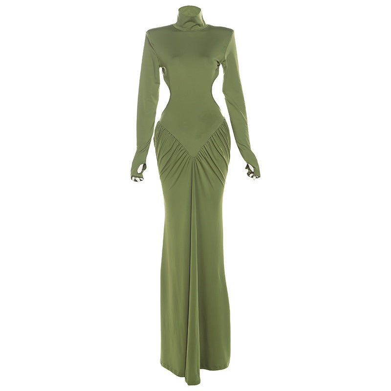 Elegant High Neck Bodycon Long Dress With Backless Design