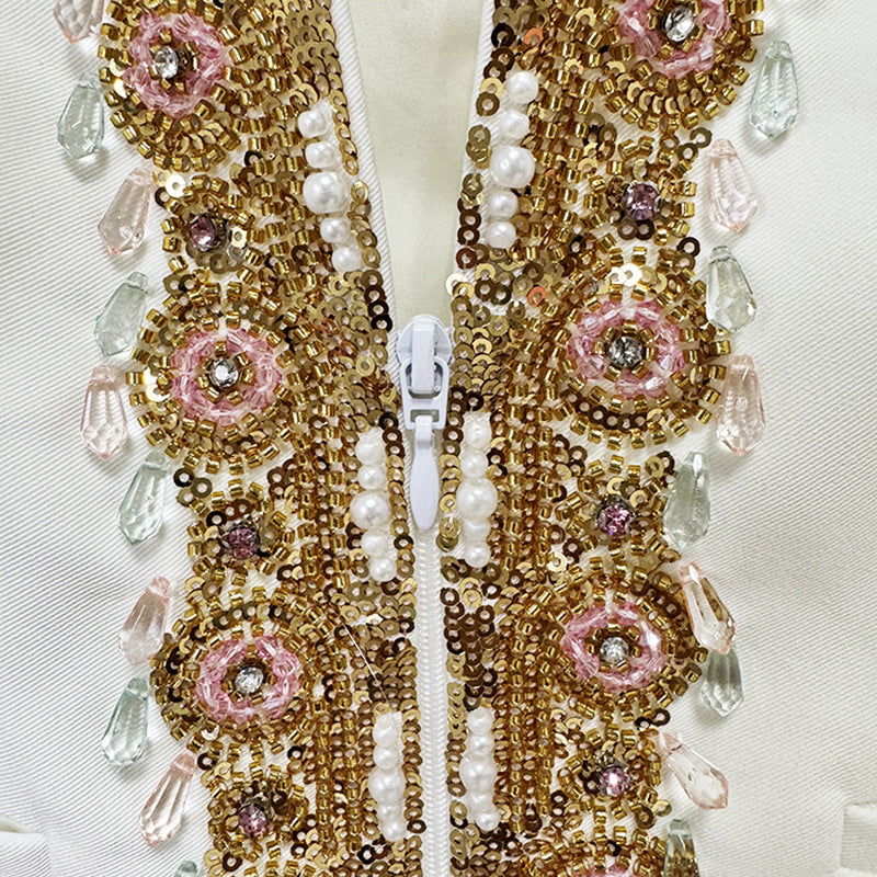 Fashionable Sequin Embellished Jacket And Pants Set