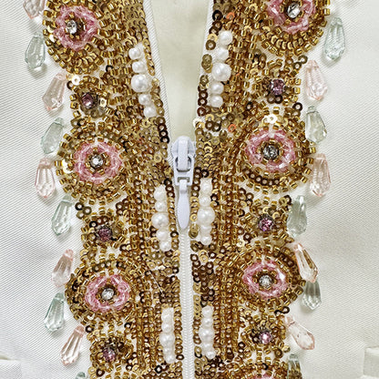 Fashionable Sequin Embellished Jacket And Pants Set