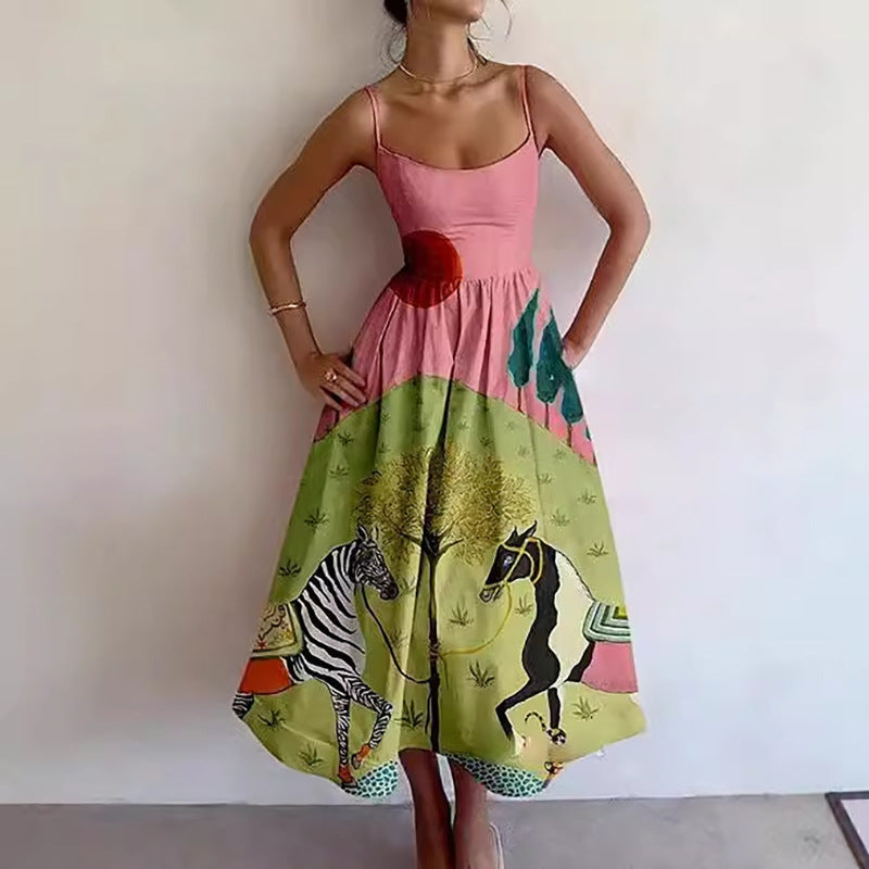 New Women's Casual A-Line Dress Solid Color Pleated Maxi Dress