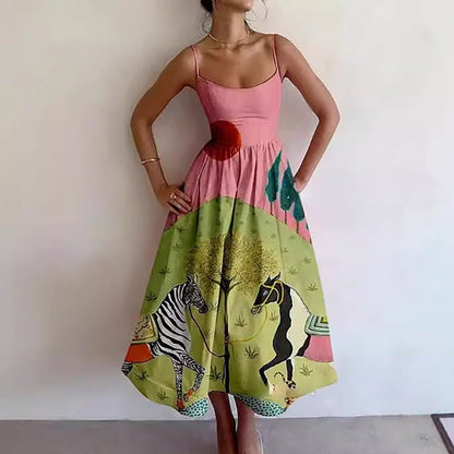 New Women's Casual A-Line Dress Solid Color Pleated Maxi Dress