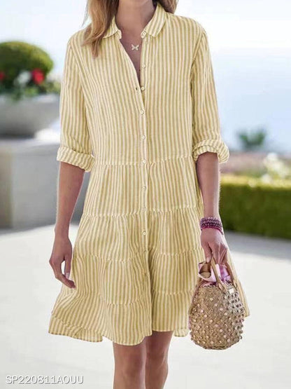 Women'S Clothing Autumn Long Sleeve Women'S Striped Shirt Dress