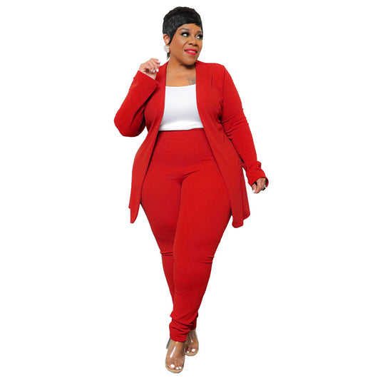 Plus Size Women'S Stylish Two-Piece Blazer Set For Work And Casual Wear