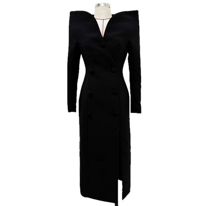 Fashionable Slim Fit Long Trench Coat With Stand Collar