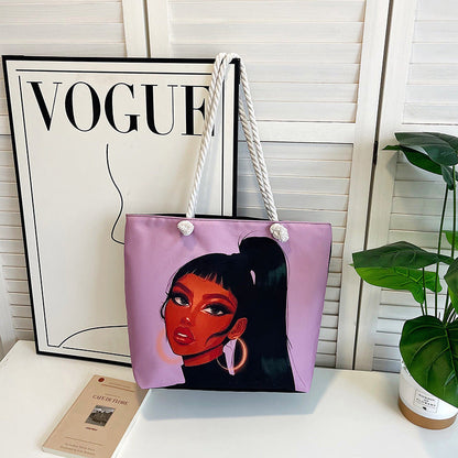 Classic Outdoor Canvas Tote Bag with Cartoon Print