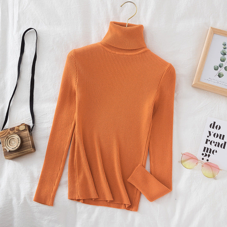 Long Sleeve High Neck Solid Color Sweater Comfortable Casual Wear