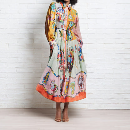 Elegant Floral Print Lantern Sleeve Maxi Dress