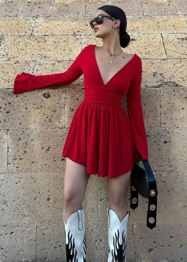 Long Sleeve Wrap Mini Dress Soft Breathable Fabric