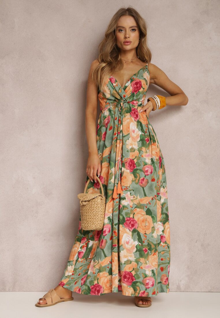 Spring/Summer New Fashion Print Sexy Dress With Deep V-Shaped Sleeveless Backless Long Dress
