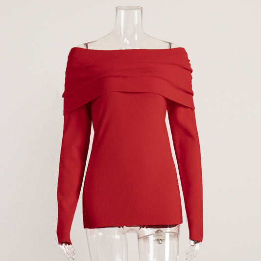 Off-Shoulder Knit Sweater Elegant Fitted Style