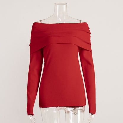 Off-The-Shoulder Knit Sweater Elegant Fitted Design