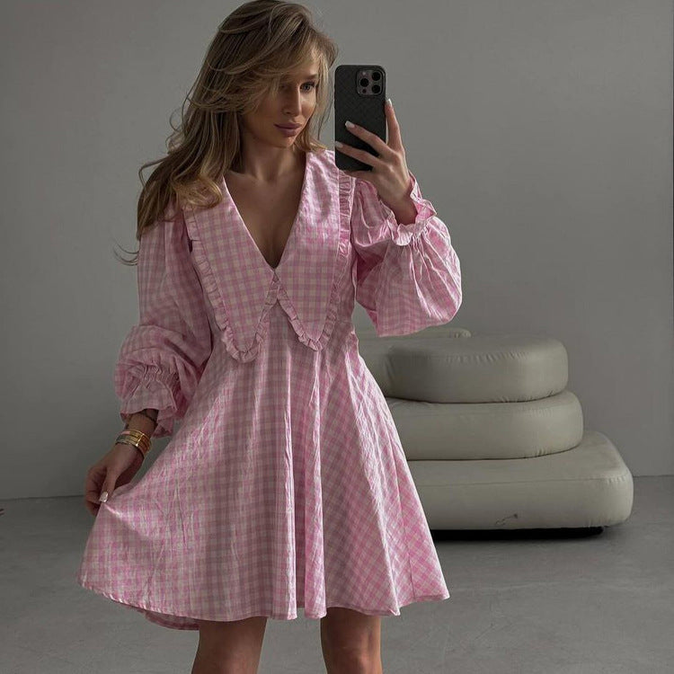 Chic A-Line Dress With Butterfly Collar Long Sleeves