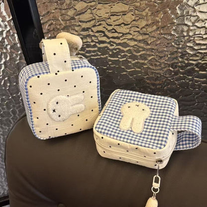 Blue Checkered Bunny Storage Bag Cute Animal Camera Bag