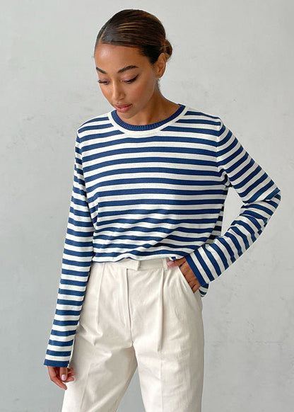 Striped Knit Top Soft Breathable Fabric Classic Style