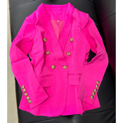 Double-Breasted Blazer With Lion Head Metal Button