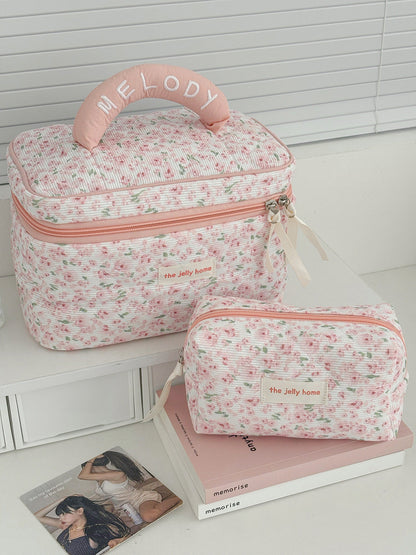 Flower Pattern Velvet Makeup Bag Cute Portable Travel Case