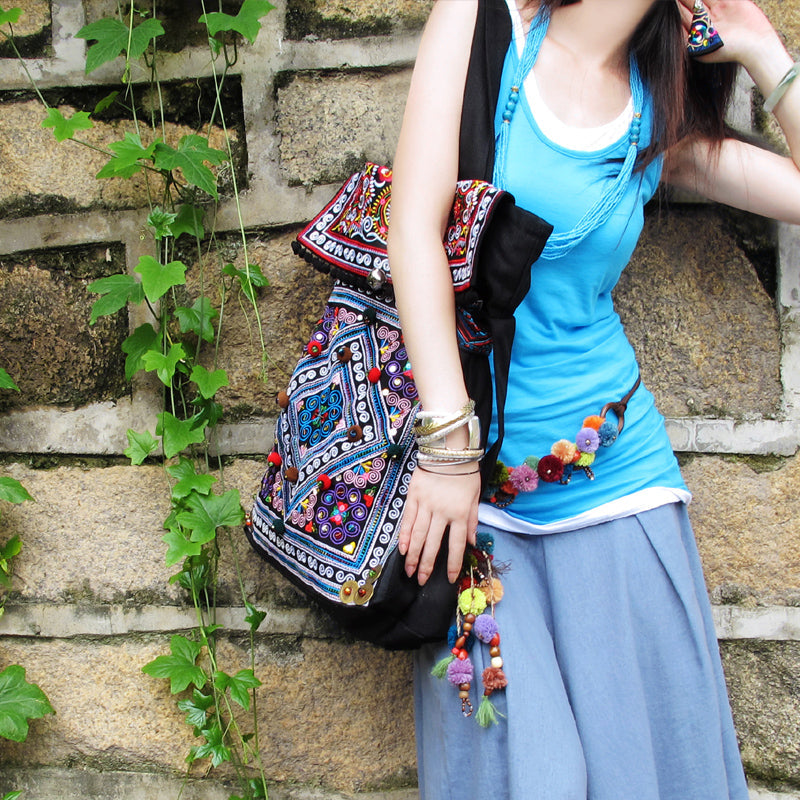 Original Ethnic Embroidery Bag Large Capacity One Shoulder Portable Bag Travel Bag Canvas Bag Women'S Bag