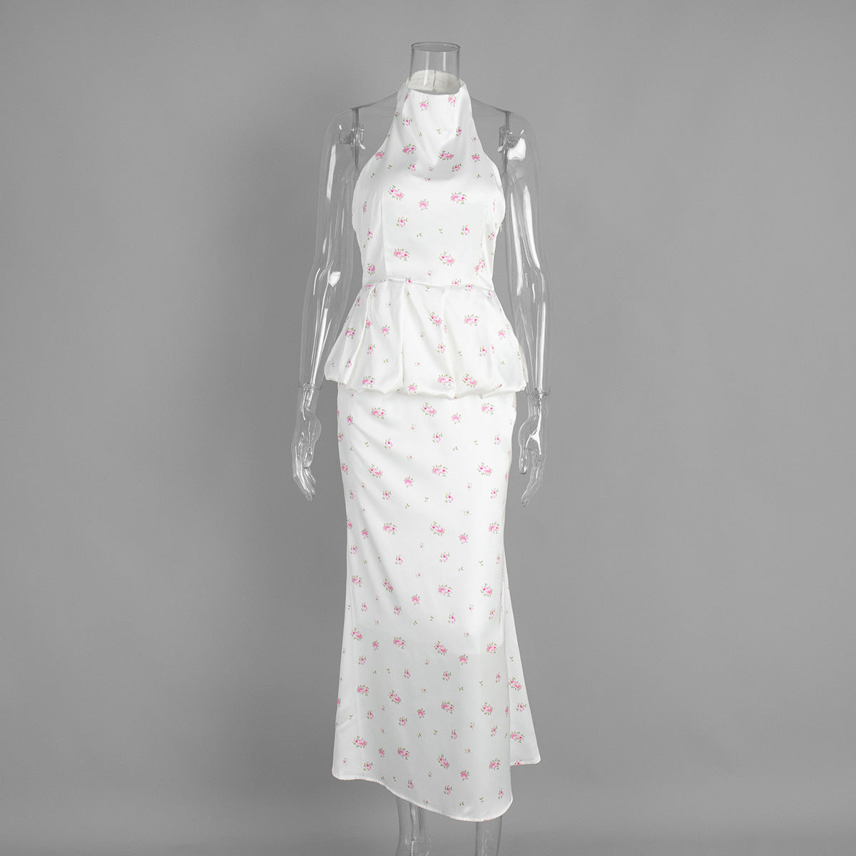 Floral Print Satin Vest Dress Set