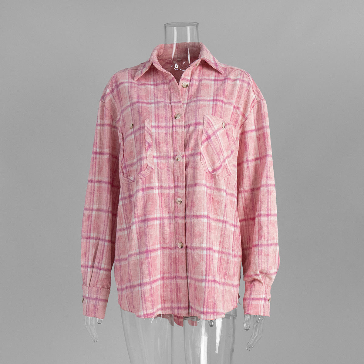 Plaid Loose-Fit Shirt Cotton Blend Casual Shirt
