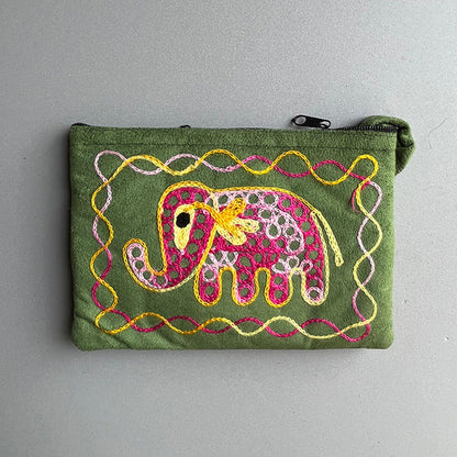 Nepali Hand-Embroidered Suede Ethnic Style Mini Coin Purse Pocket Card Bag Short Fabric Coin Bag