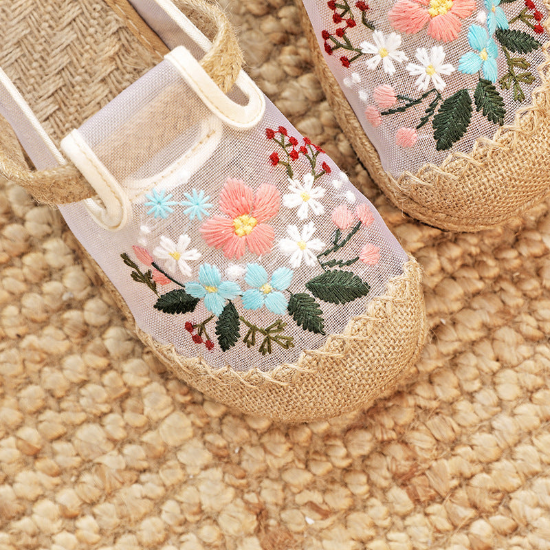 Summer New Thin Mesh Embroidered Shoes Breathable Shoes Old Cloth Shoes Women'S Shoes Flat Shoes