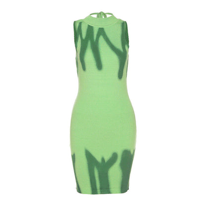 Women'S Round Neck Wrap Hip Slim Fit Color Contrast Knit Bottomed Dress