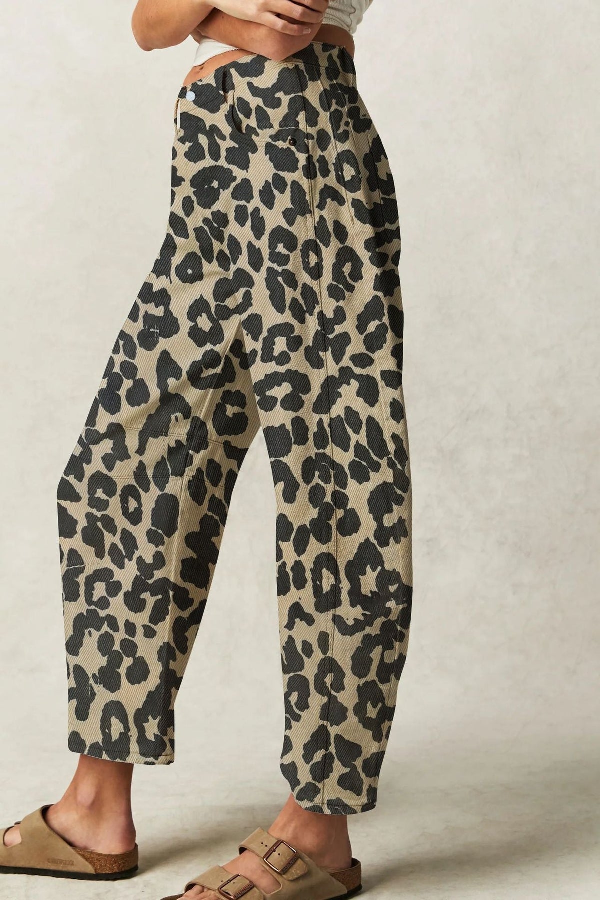 Leopard Print Casual Mid-Rise Loose Women's Jeans