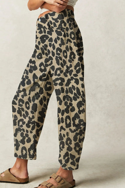 Leopard Print Casual Mid-Rise Loose Women's Jeans
