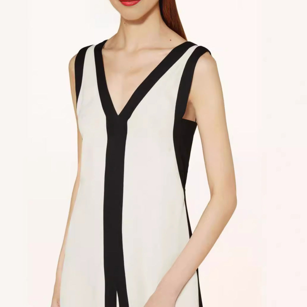 Casual Color Block Sleeveless Dress Polyester Elegant Style