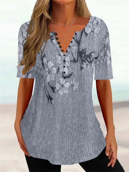 Women'S Clothing Summer Loose V-Neck Short Sleeved Pleated Button Up Shirt For Women