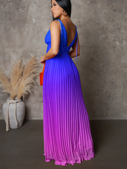 Summer Backless Gradient Long Dress Elegant Style