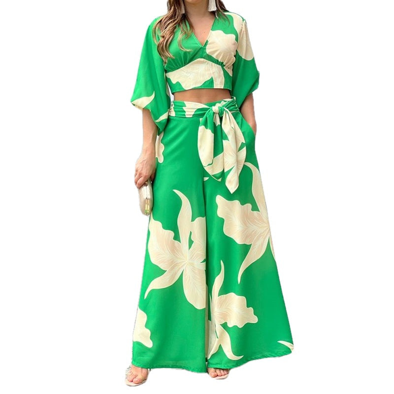 Casual Floral Print High-Waisted Set for Women