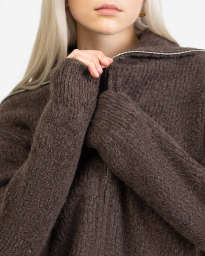 Fall Chunky Knit Open Front Zipper Cardigan